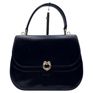 Gucci Vintage Black Leather Box Handbag with Shoulder Bag and Gold Hardware